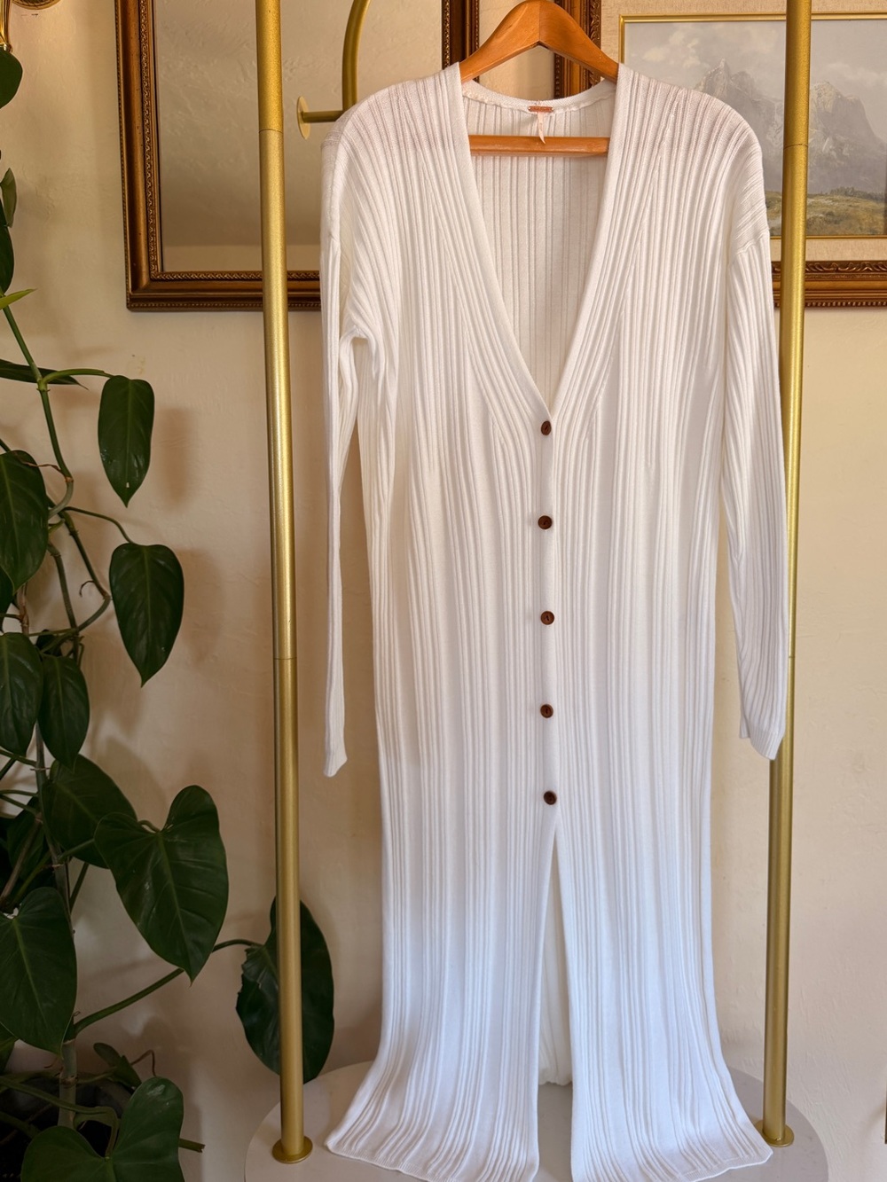 Free People White Ribbed Knit Cardigan